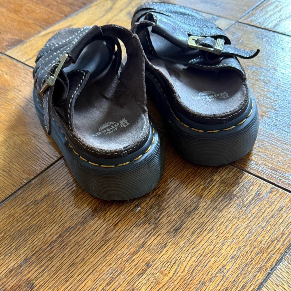 Dr. Martens Maxxy Slide Dark Brown Leather Woven Slide Sandals - Picture 6 of 6